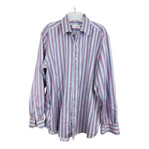 Robert Graham Button Up Shirt Sz 44 17.5 Multicolor Stripes Cotton Long Sleeves